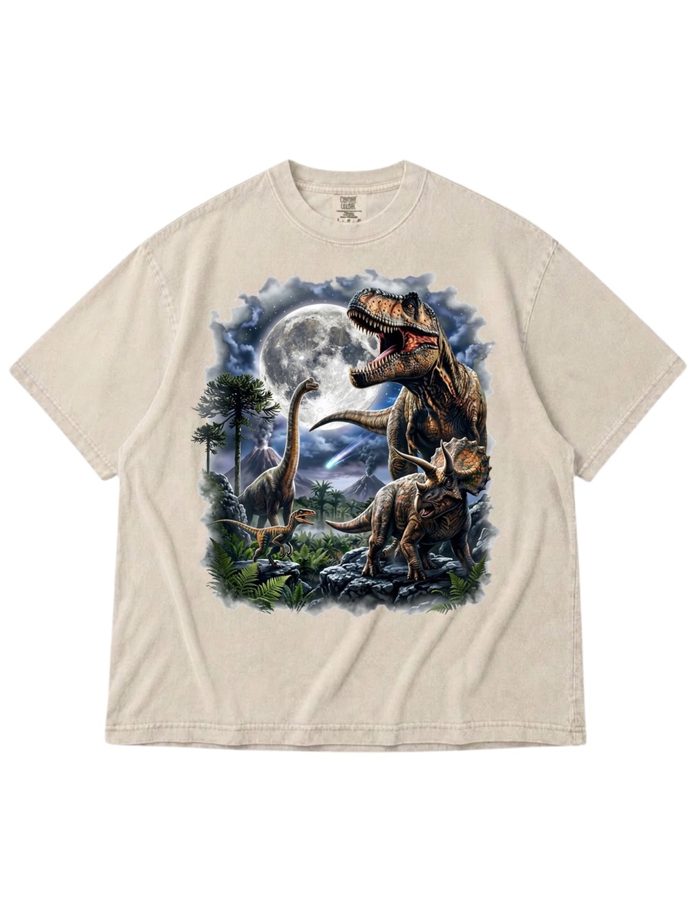 Comfort Colors Ivory Graphic Tee with Moonlit Dinosaur Scene